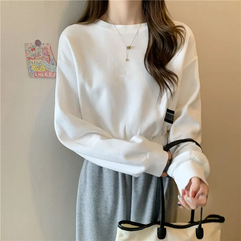 Black Long Sleeve Sweatshirt Top with Elastic Waist