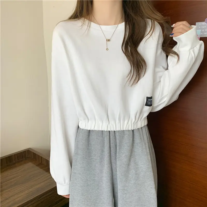 Black Long Sleeve Sweatshirt Top with Elastic Waist — feature 4