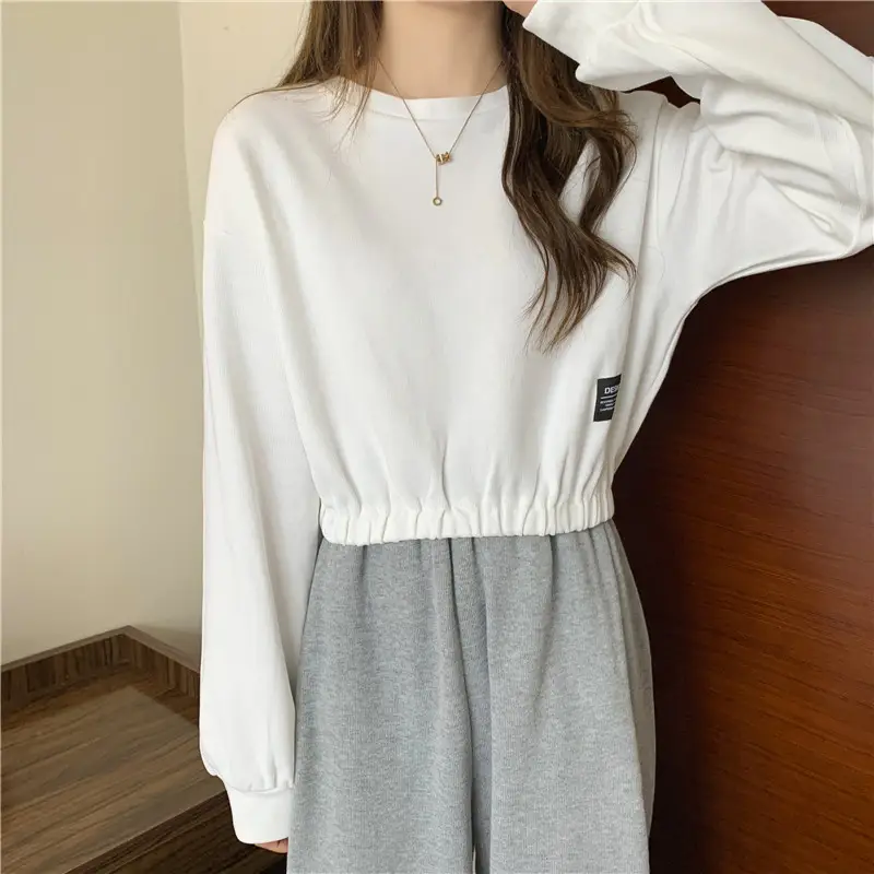 Black Long Sleeve Sweatshirt Top with Elastic Waist — feature 5