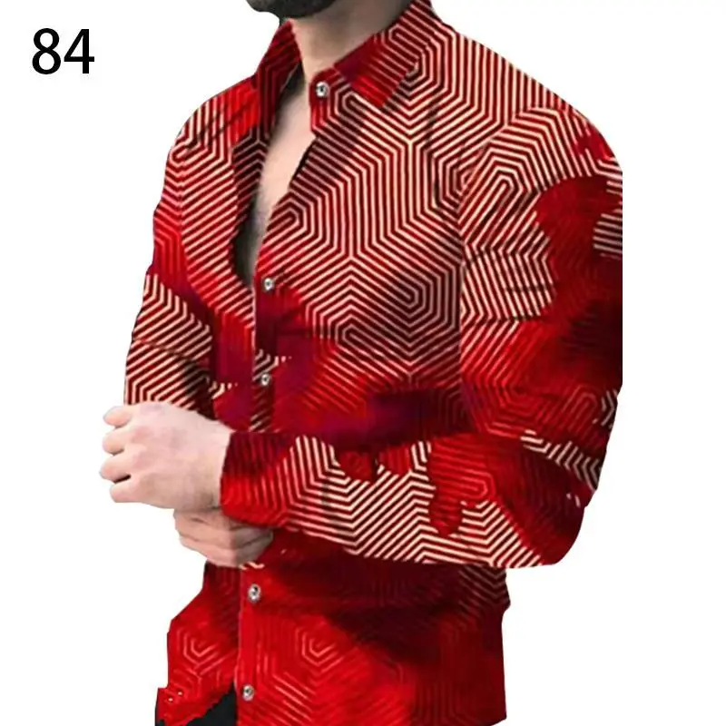 Men's Gradient Digital Printed Lapel Shirt White Black - Image 5