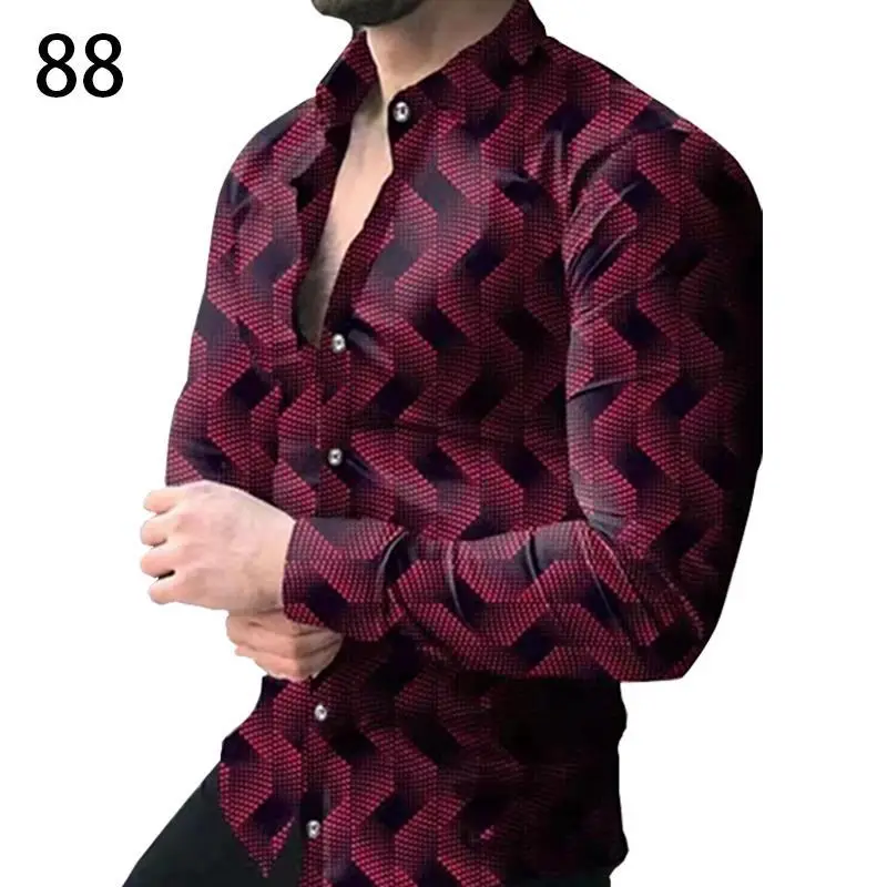 Men's Gradient Digital Printed Lapel Shirt White Black - Image 6