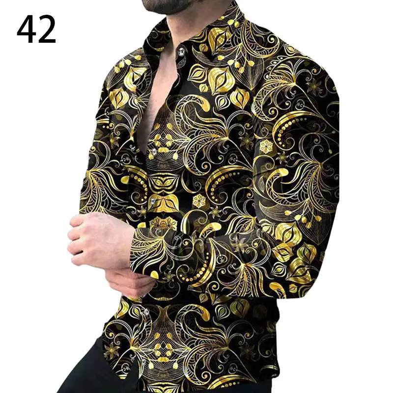 Men's Gradient Digital Printed Lapel Shirt White Black - Image 18