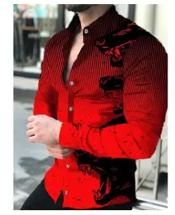 Men's Gradient Digital Printed Lapel Shirt White Black - Image 39