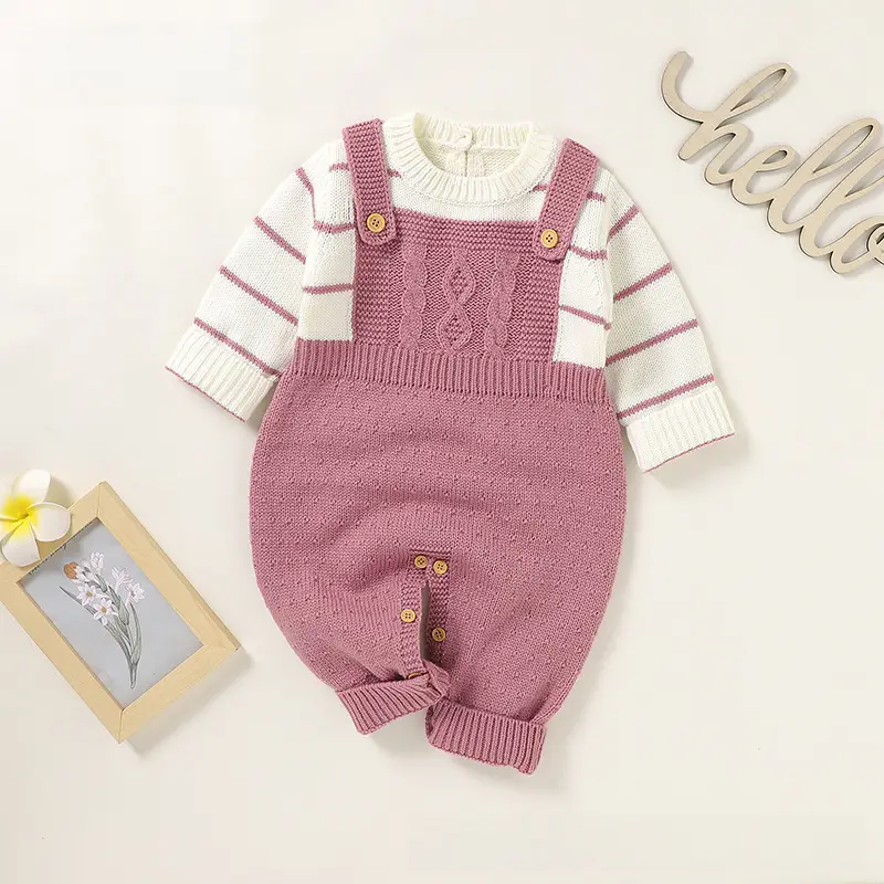 New Baby Fake Two-Piece Suit Beige Striped Overalls