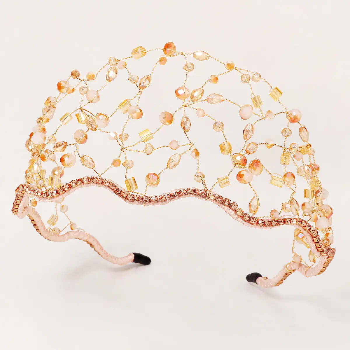 Vintage Gold Beaded Hairband Green Korea - Image 7