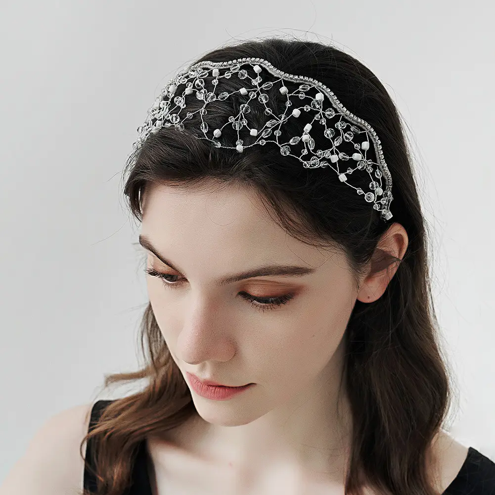 Vintage Gold Beaded Hairband Green Korea - Image 8