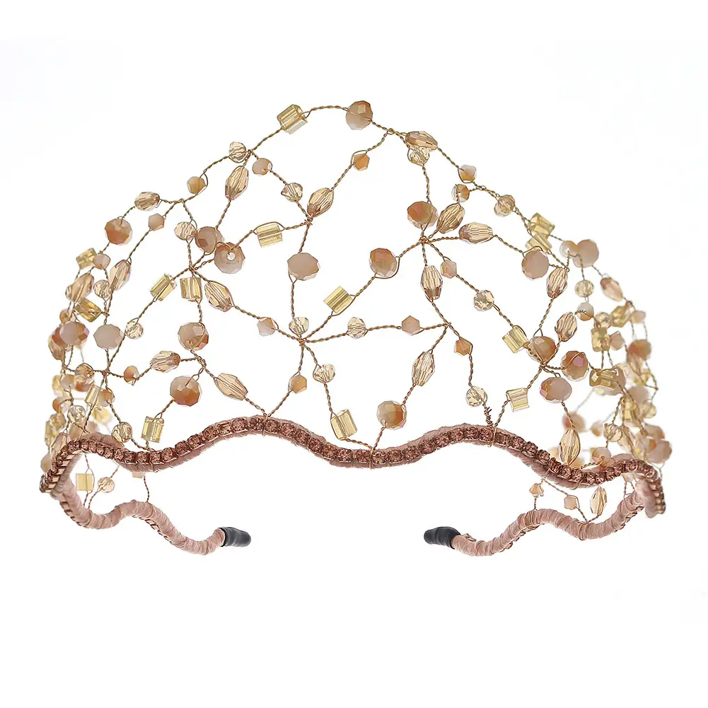 Vintage Gold Beaded Hairband Green Korea - Image 11
