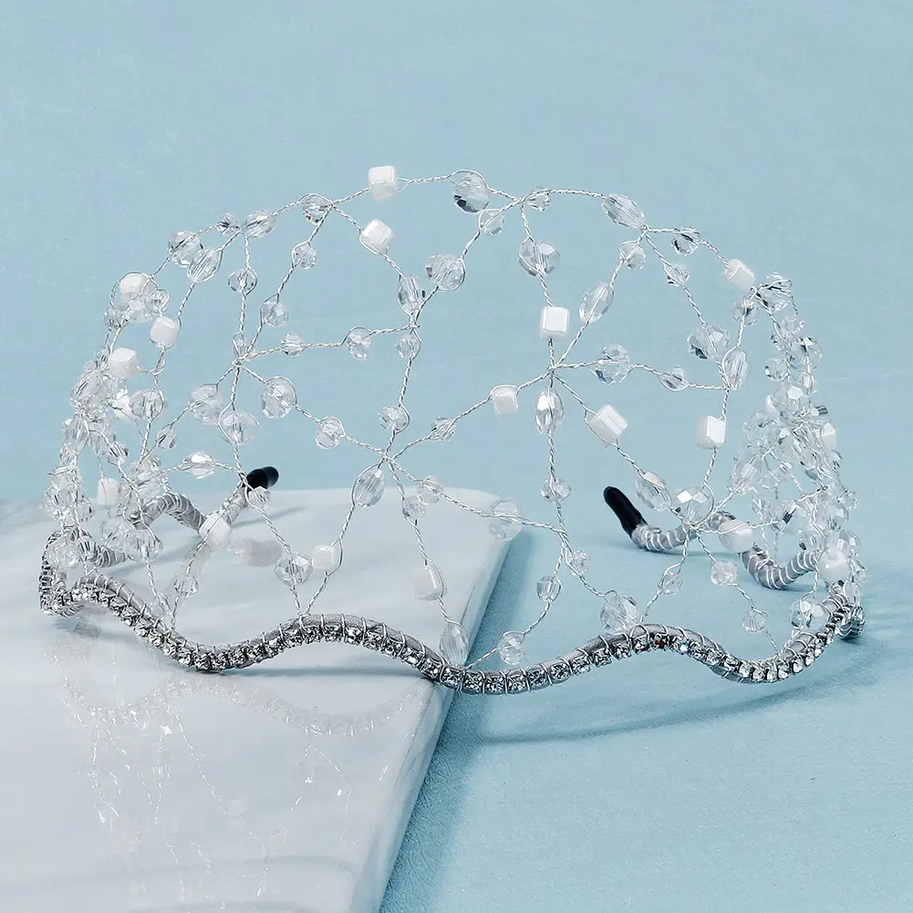 Vintage Gold Beaded Hairband Green Korea - Image 3