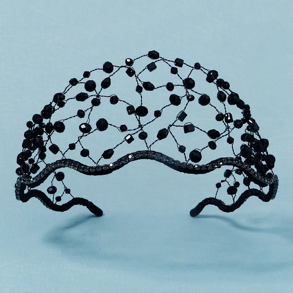 Vintage Gold Beaded Hairband Green Korea - Image 5