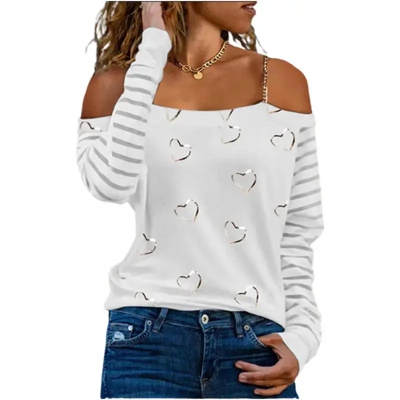 Women's Heart Print Long Sleeve T-Shirt Grey - Image 6
