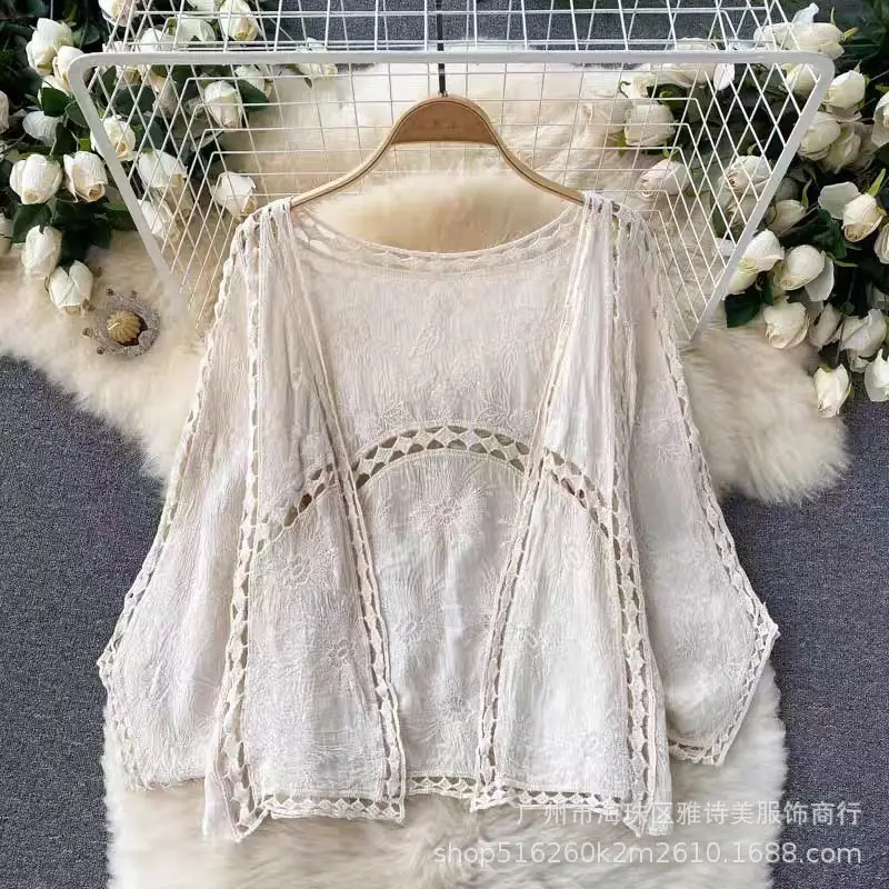 Sweet Age Reducing Crochet V-Neck Sunscreen Coat Women - Image 19