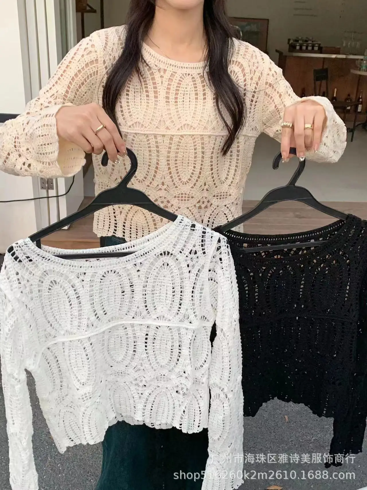 Sweet Age Reducing Crochet V-Neck Sunscreen Coat Women - Image 22