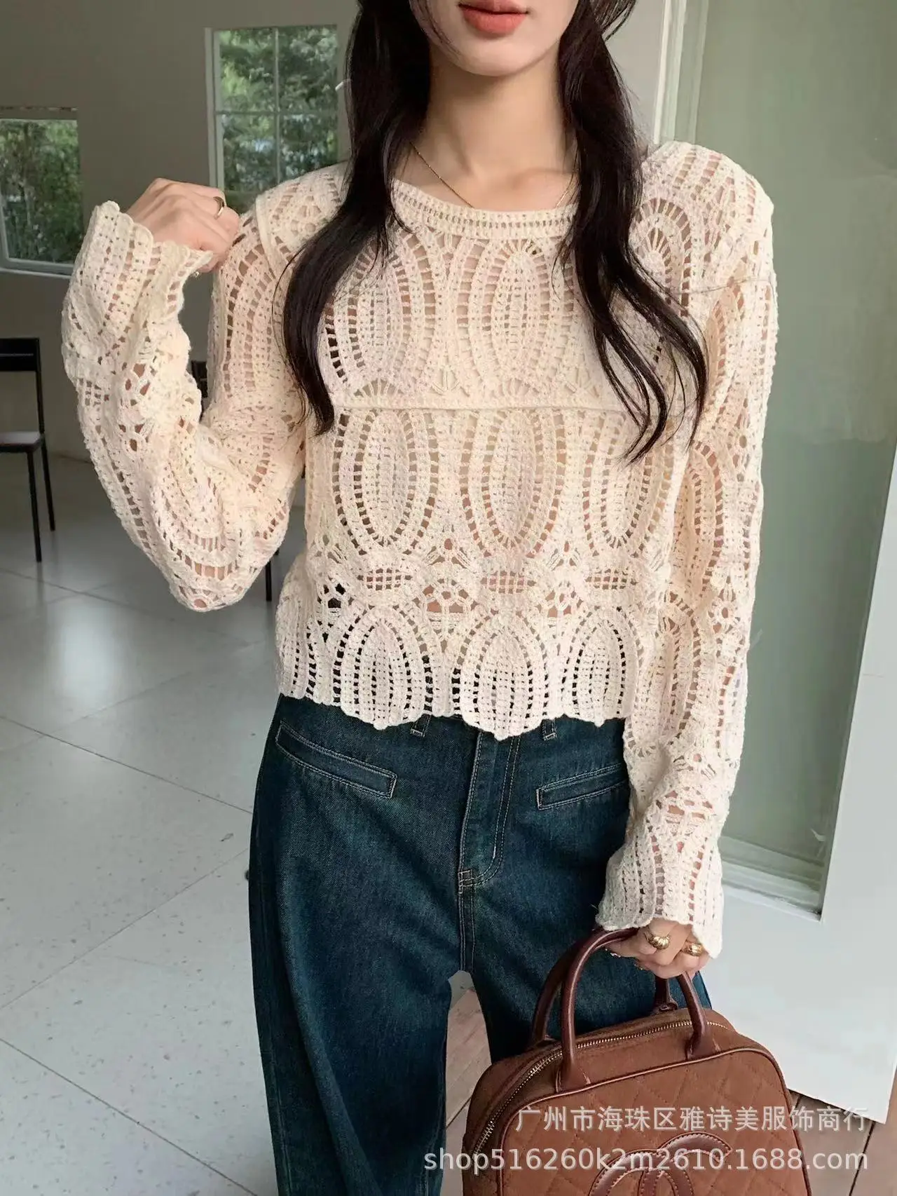 Sweet Age Reducing Crochet V-Neck Sunscreen Coat Women - Image 23