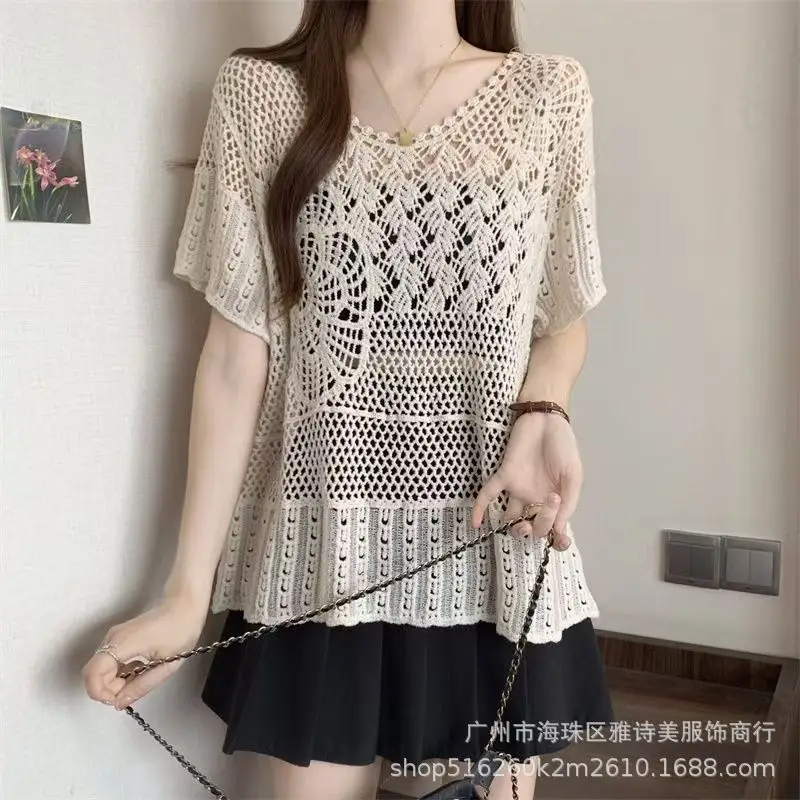 Sweet Age Reducing Crochet V-Neck Sunscreen Coat Women - Image 37