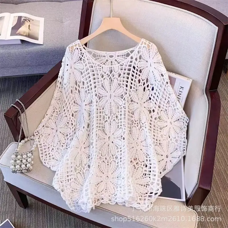 Sweet Age Reducing Crochet V-Neck Sunscreen Coat Women - Image 40