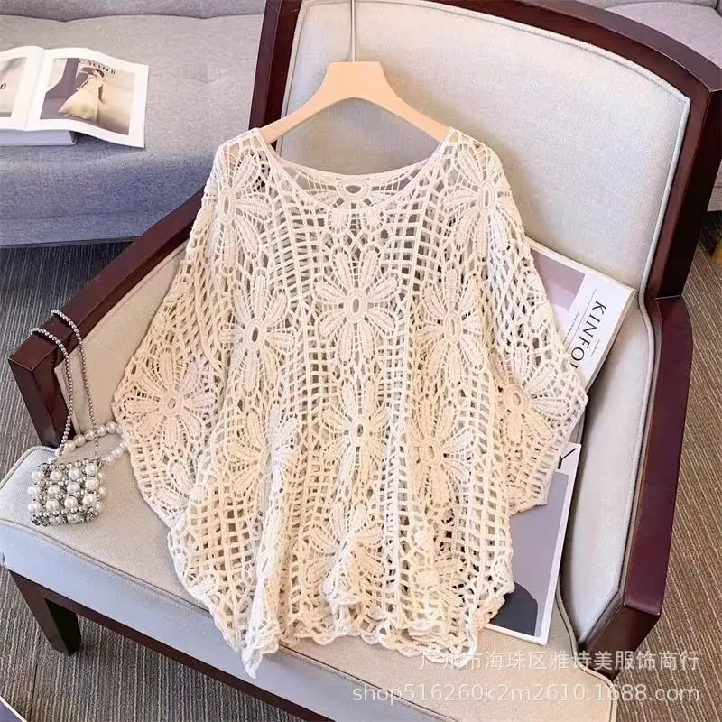 Sweet Age Reducing Crochet V-Neck Sunscreen Coat Women - Image 41