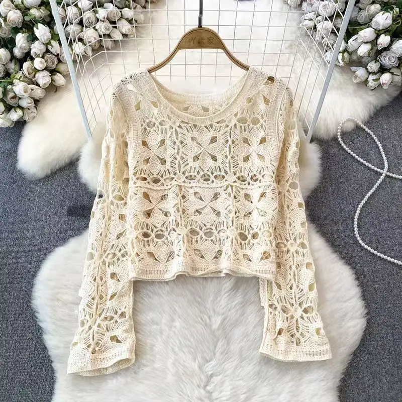 Sweet Age Reducing Crochet V-Neck Sunscreen Coat Women - Image 43