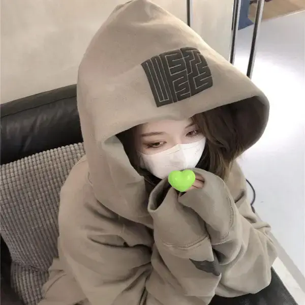 Women Retro Fleece Hoodie Brown 2025 Winter - Image 5