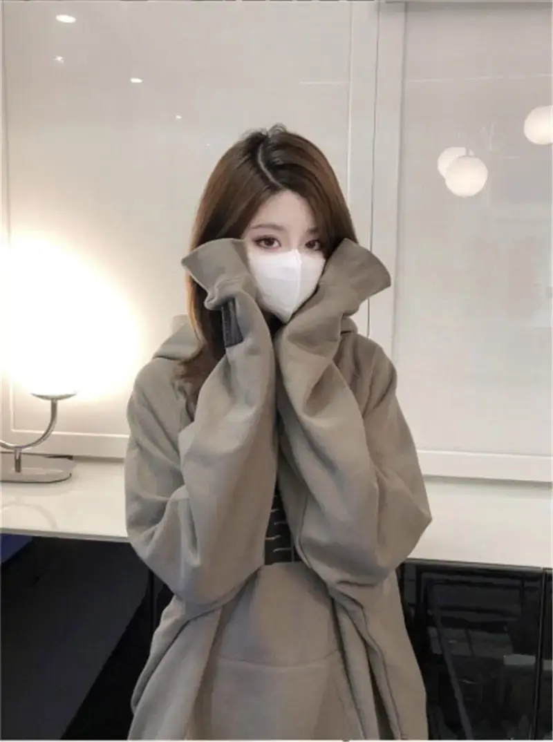 Women Retro Fleece Hoodie Brown 2025 Winter — feature 5