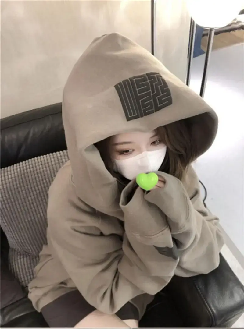 Women Retro Fleece Hoodie Brown 2025 Winter — feature 6