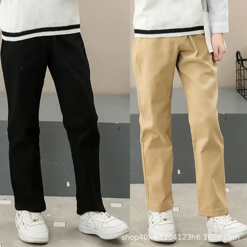 Boys' Pure Cotton School Pants Khaki Navy Spring Autumn - Image 4