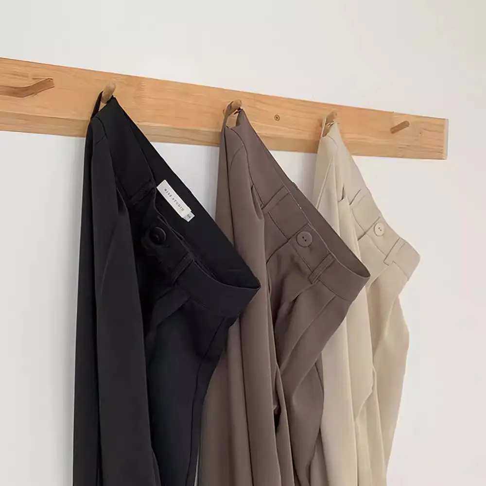 Women Elastic High Waist Black Pants Loose Wide Leg Straight Draping - Image 7
