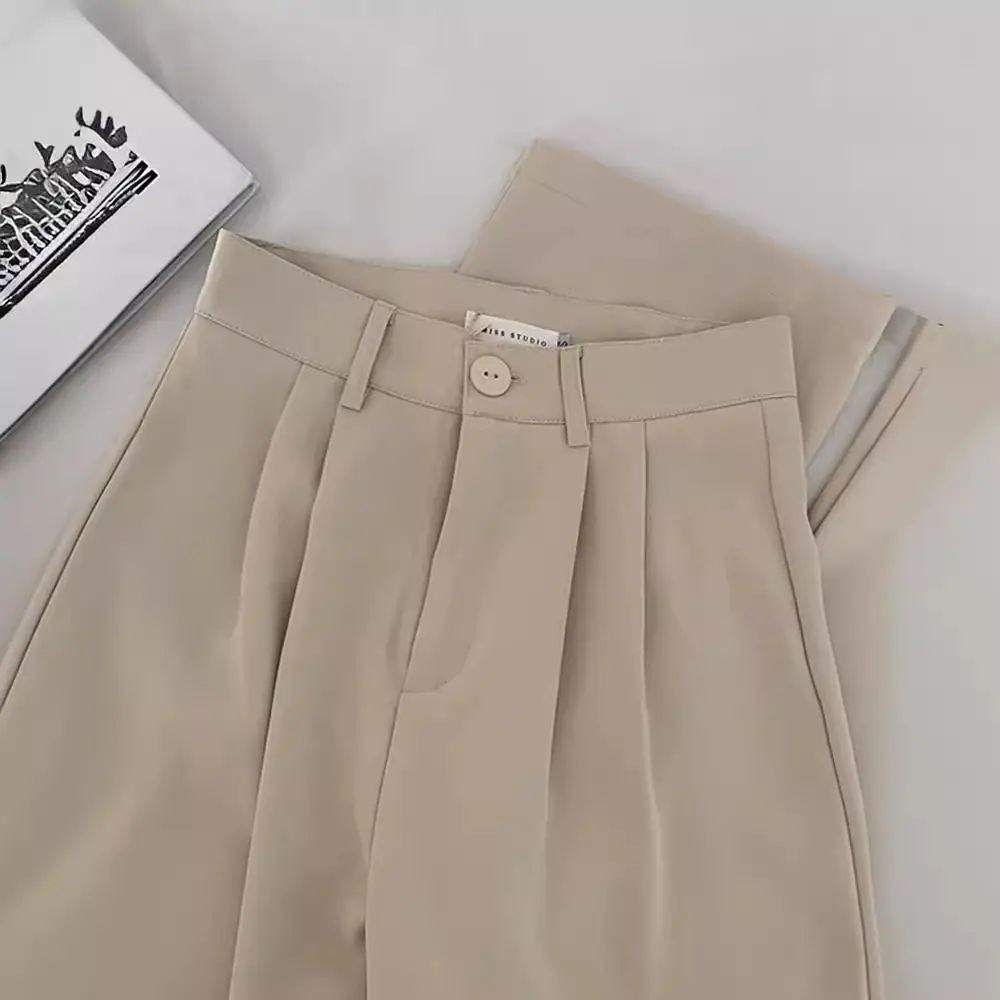 Women Elastic High Waist Black Pants Loose Wide Leg Straight Draping - Image 8