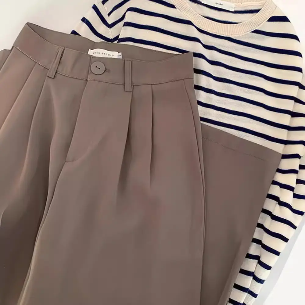 Women Elastic High Waist Black Pants Loose Wide Leg Straight Draping - Image 9