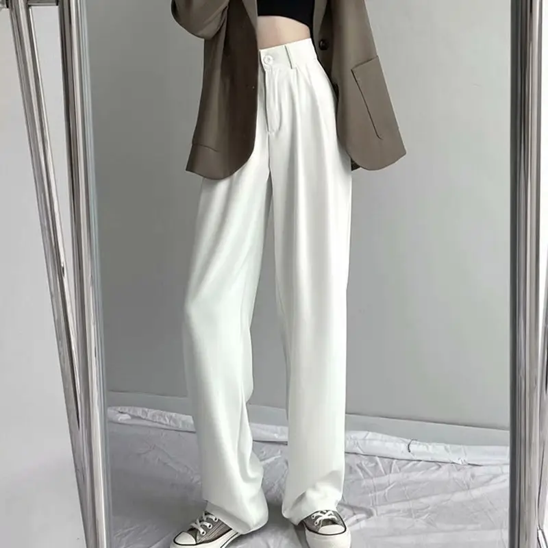 Women Elastic High Waist Black Pants Loose Wide Leg Straight Draping - Image 4