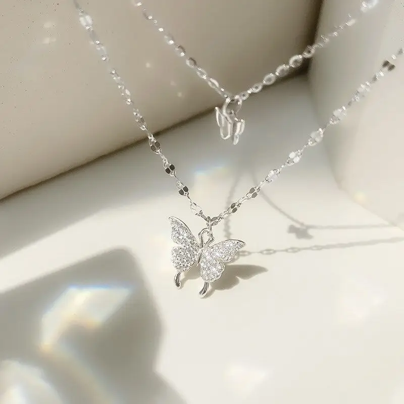 Women's Butterfly Clavicle Necklace with Double Layered Chain - Image 5