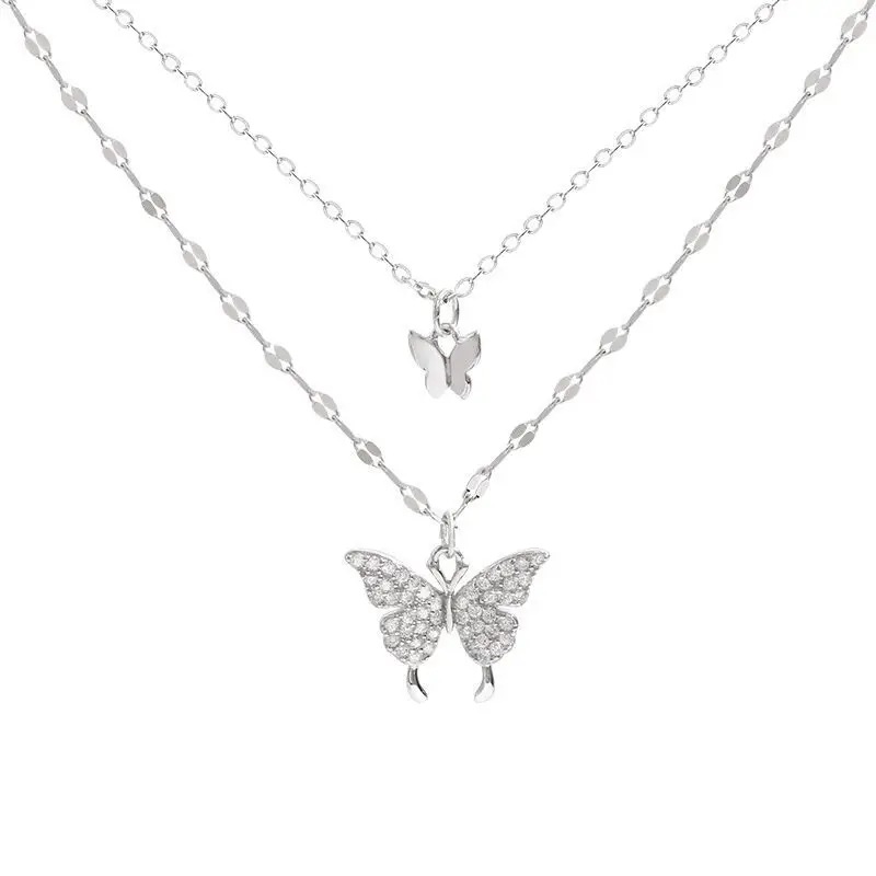 Women's Butterfly Clavicle Necklace with Double Layered Chain - Image 6