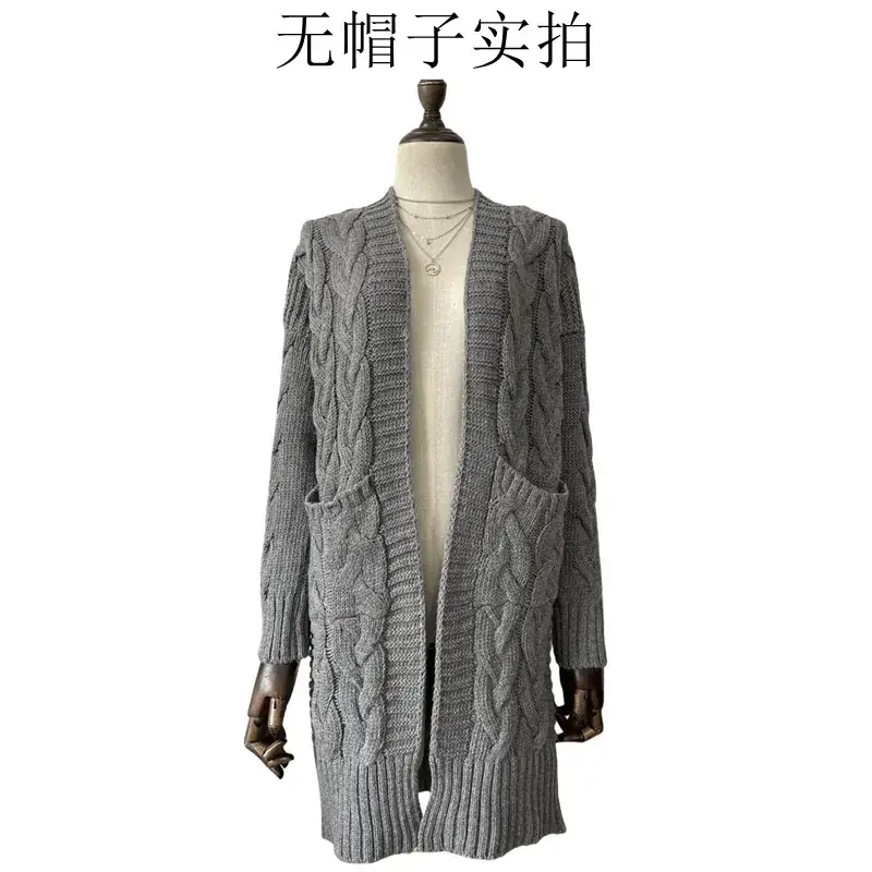 Women's Grey Thick Needle Sweater Cardigan Jacket Large - Image 10