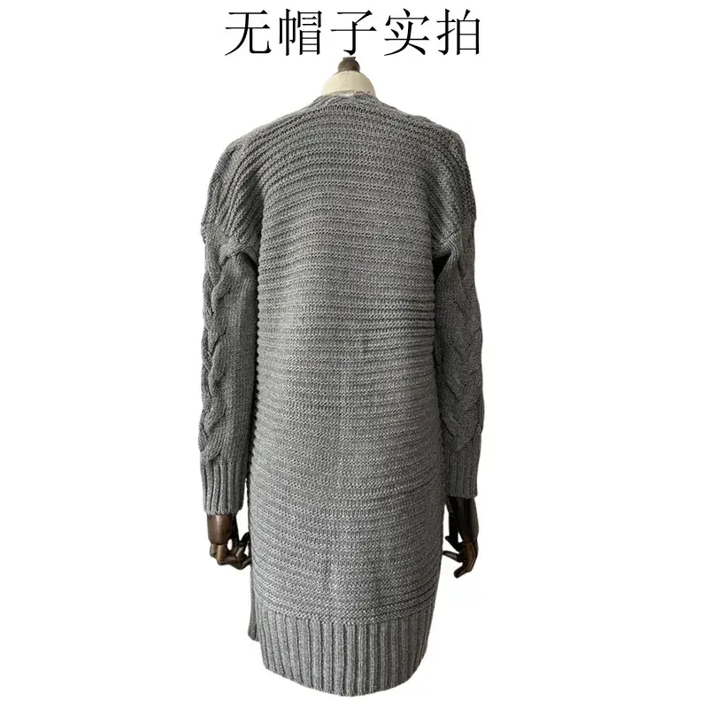 Women's Grey Thick Needle Sweater Cardigan Jacket Large - Image 11