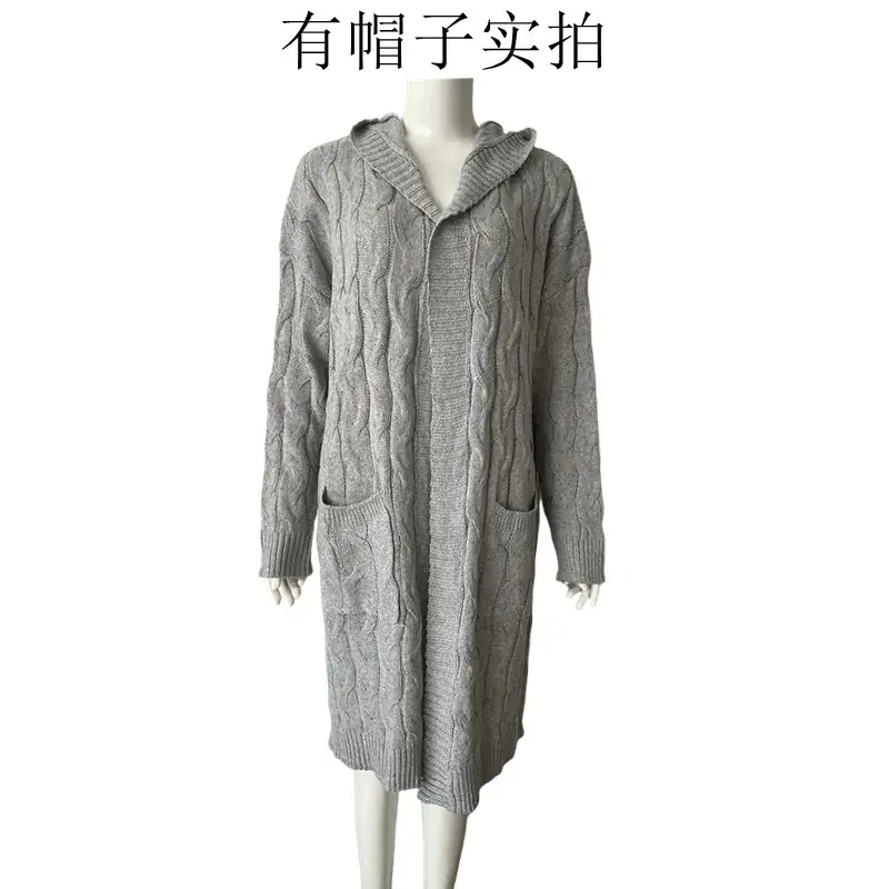 Women's Grey Thick Needle Sweater Cardigan Jacket Large - Image 12