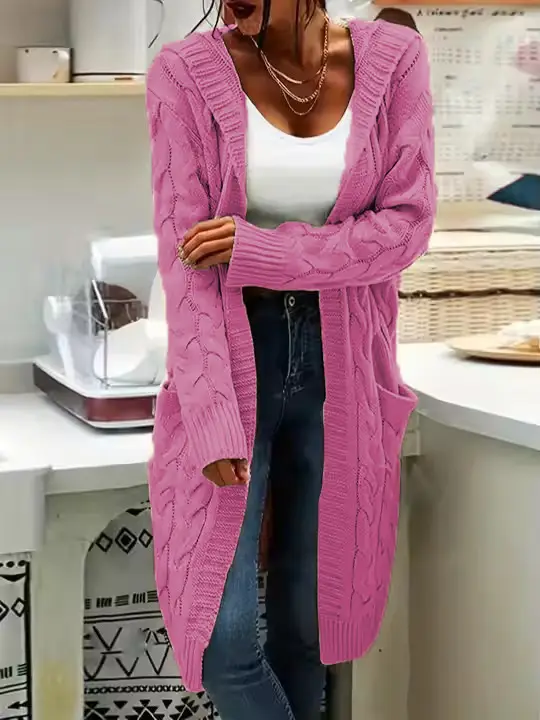 Women's Grey Thick Needle Sweater Cardigan Jacket Large — feature 31