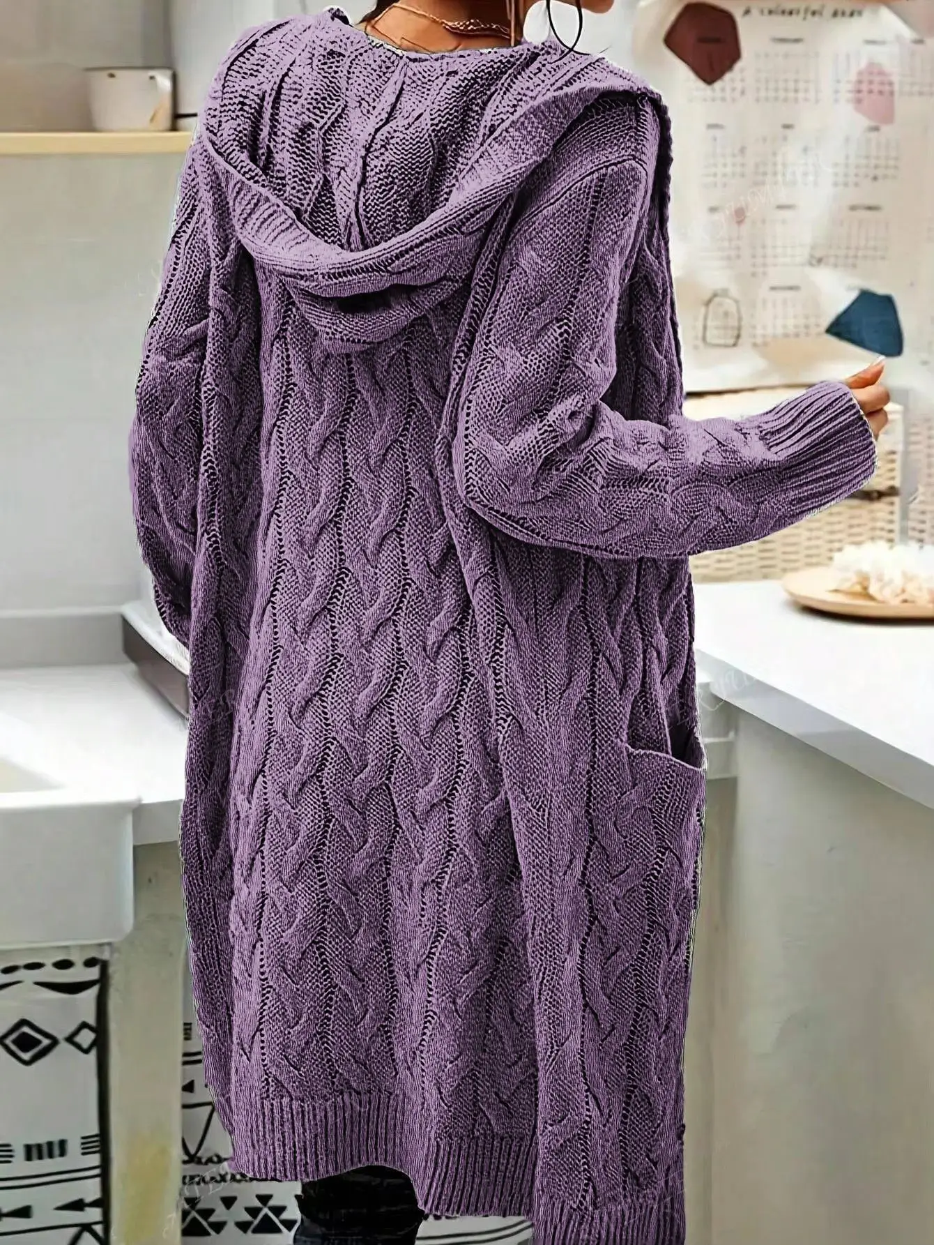 Women's Grey Thick Needle Sweater Cardigan Jacket Large — feature 32