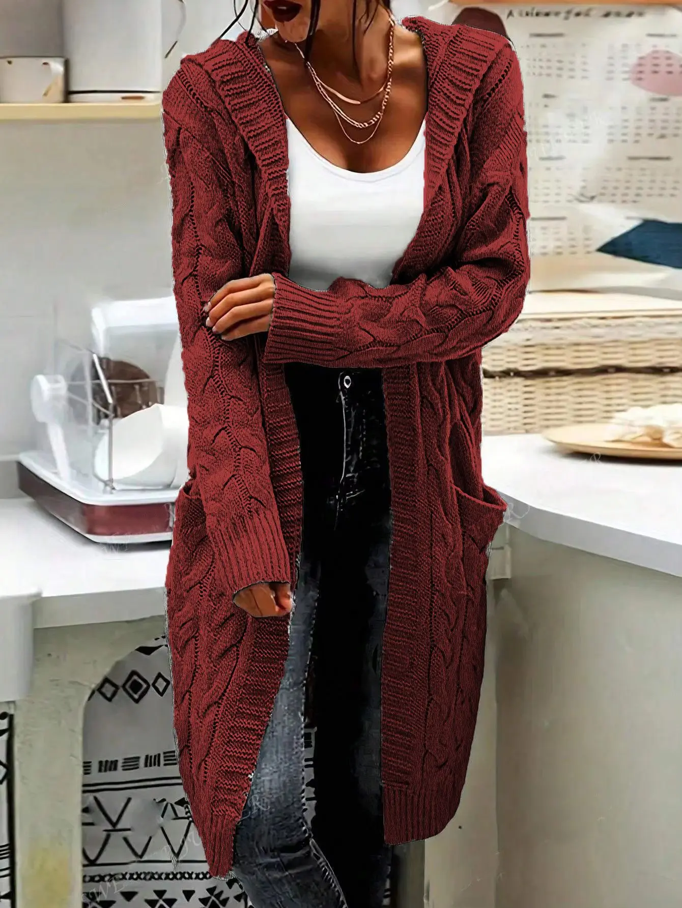Women's Grey Thick Needle Sweater Cardigan Jacket Large — feature 40