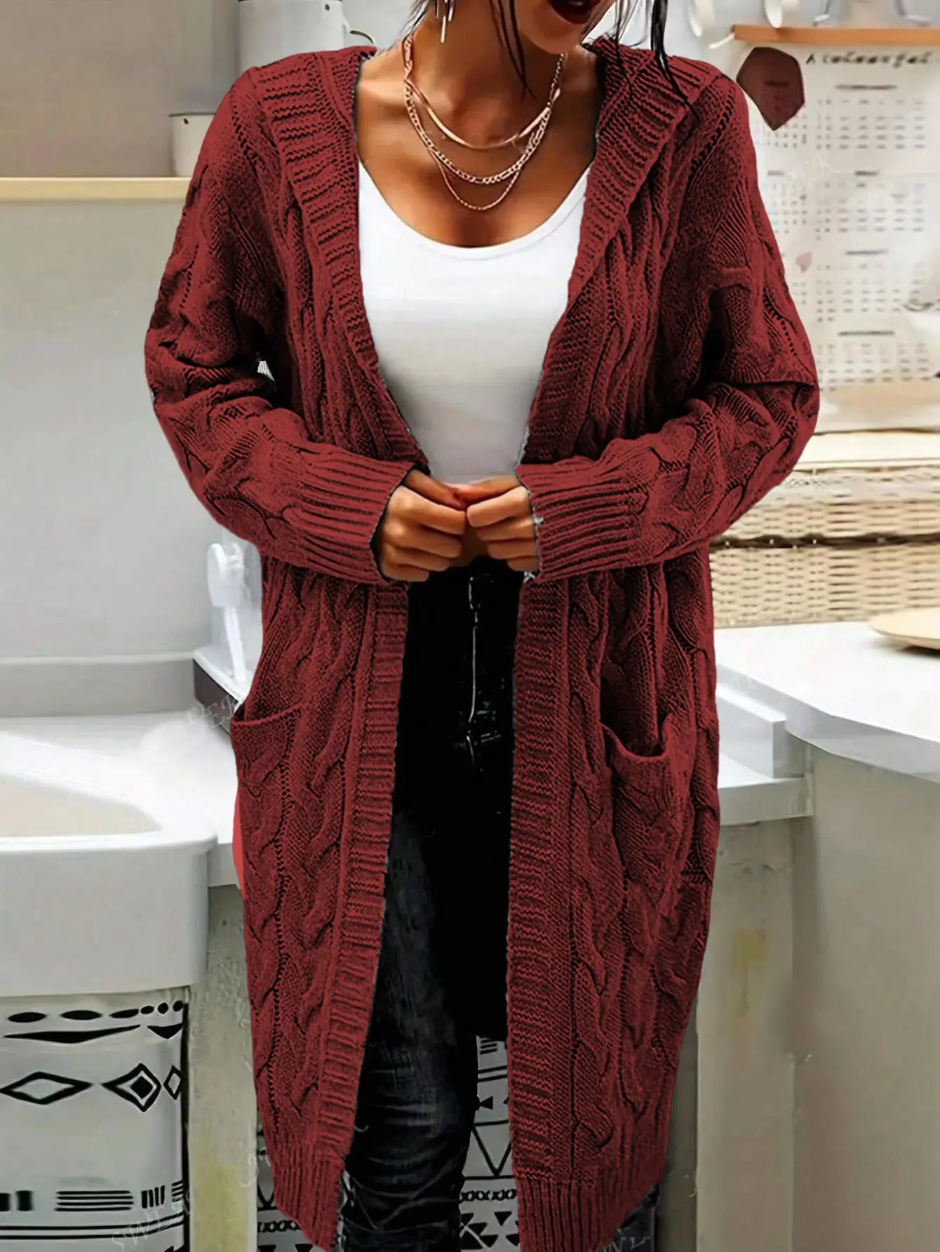 Women's Grey Thick Needle Sweater Cardigan Jacket Large — feature 45
