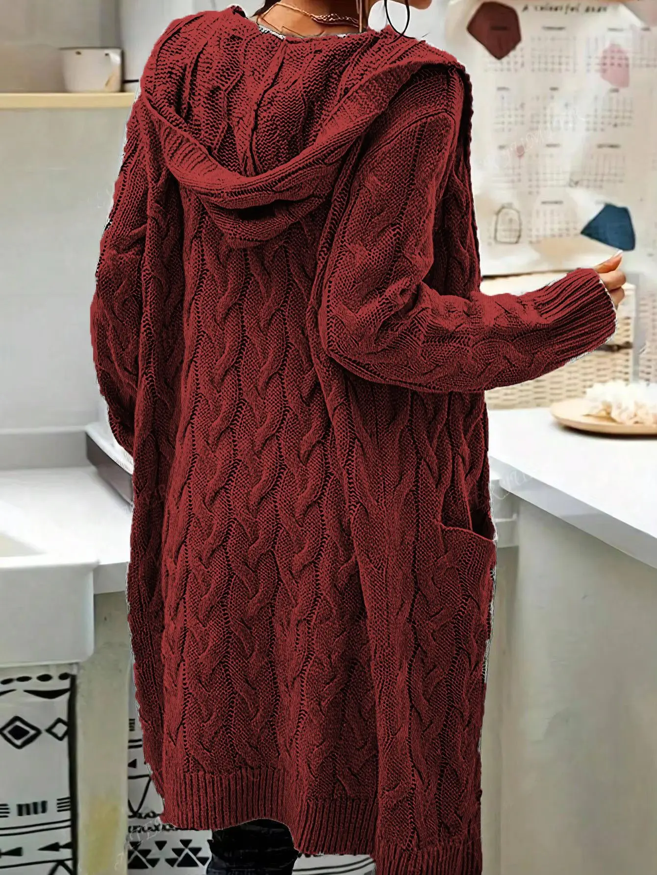 Women's Grey Thick Needle Sweater Cardigan Jacket Large — feature 48