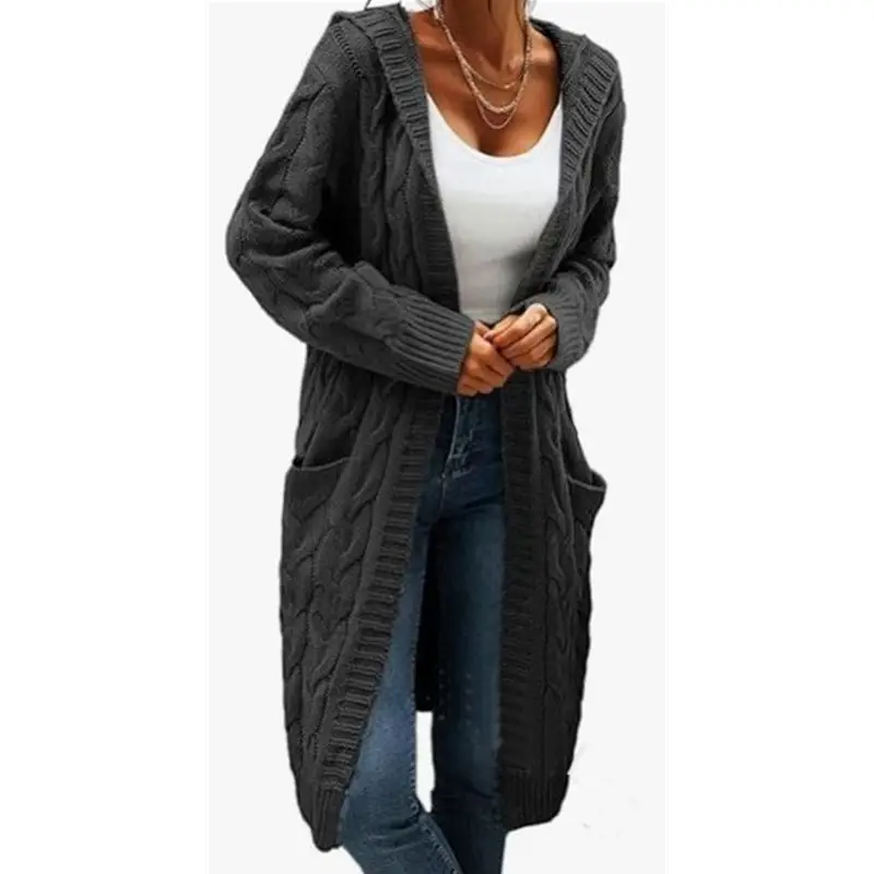 Women's Grey Thick Needle Sweater Cardigan Jacket Large — feature 50