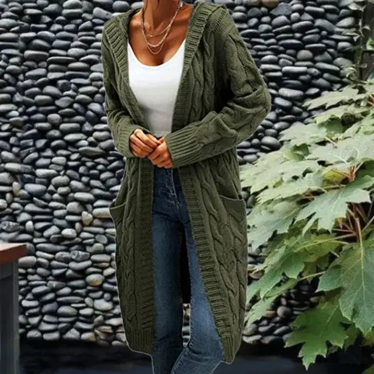 Women's Grey Thick Needle Sweater Cardigan Jacket Large - Image 2