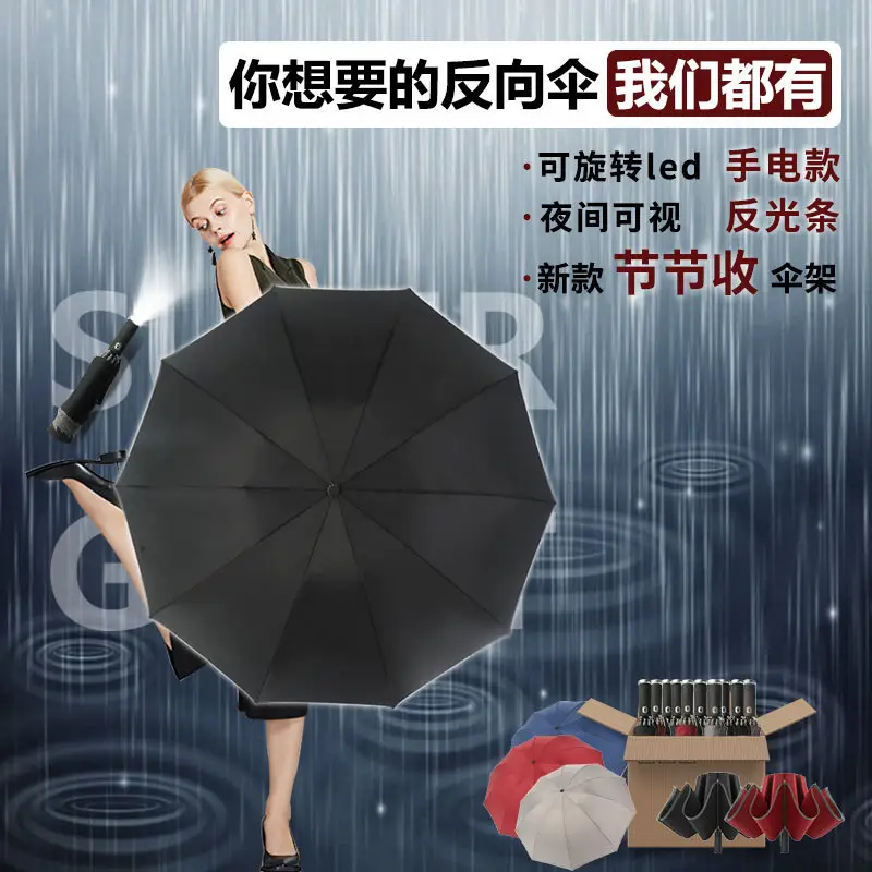Black Folding LED Flashlight Umbrella Business Use - Image 10