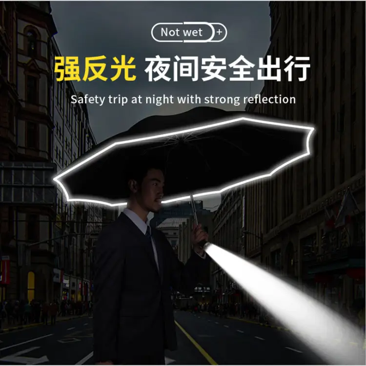 Black Folding LED Flashlight Umbrella Business Use - Image 13