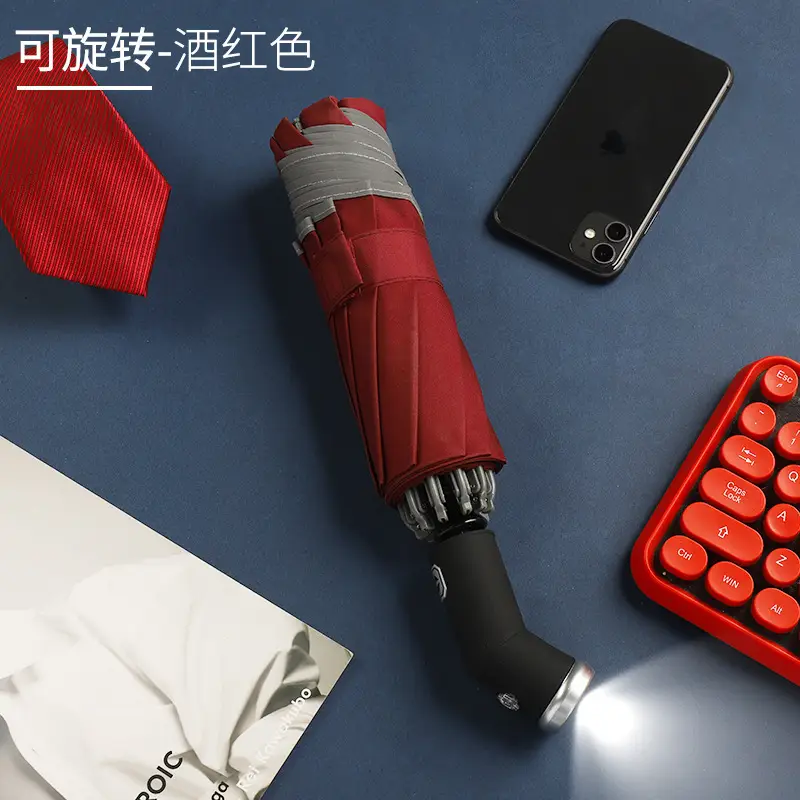 Black Folding LED Flashlight Umbrella Business Use - Image 2