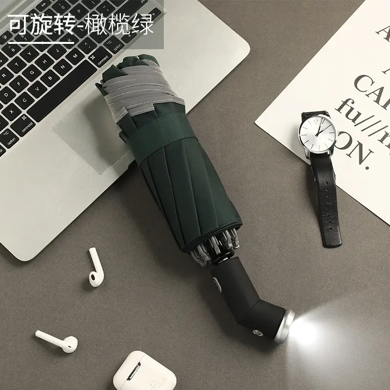 Black Folding LED Flashlight Umbrella Business Use - Image 3