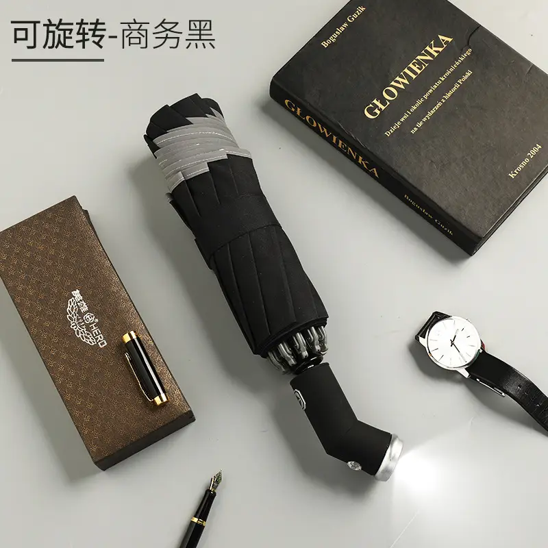 Black Folding LED Flashlight Umbrella Business Use - Image 5