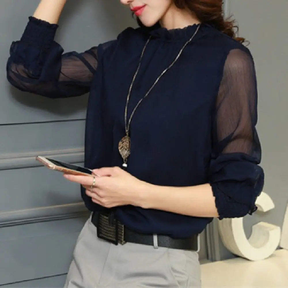 Green Lace Chiffon Ruffled Long Sleeve Top Plus Size - Image 9