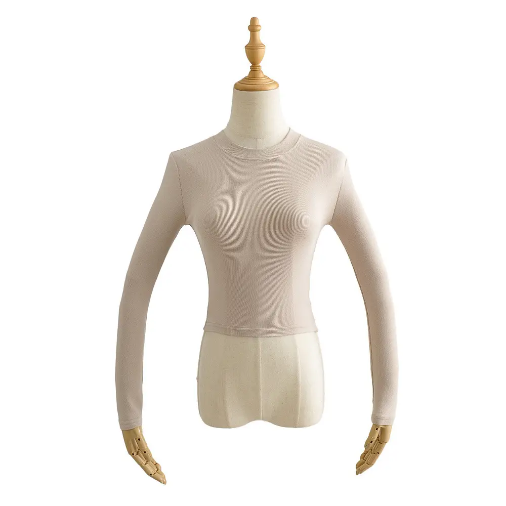 Women Grey Slim Fit Neckline T-Shirt Long Sleeve - Image 3