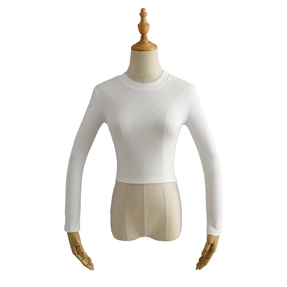 Women Grey Slim Fit Neckline T-Shirt Long Sleeve - Image 2