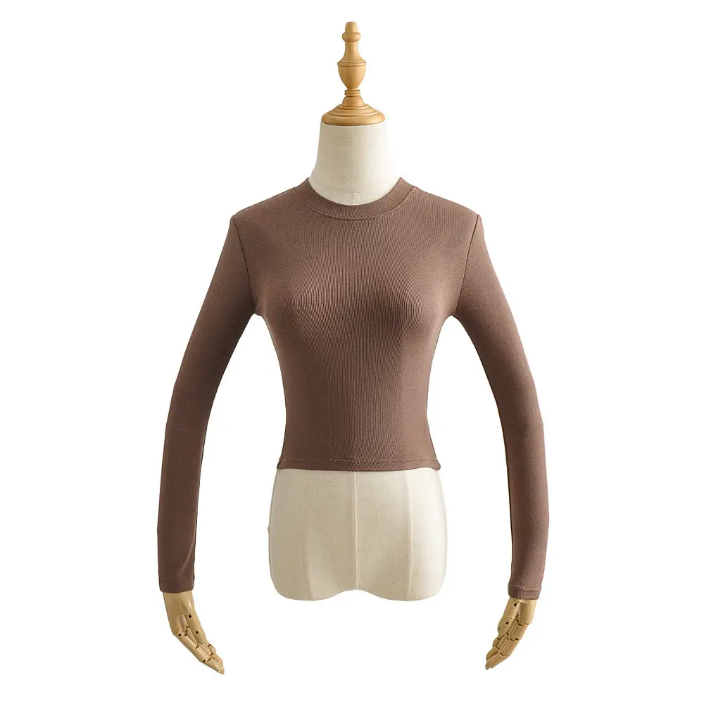 Women Grey Slim Fit Neckline T-Shirt Long Sleeve - Image 6